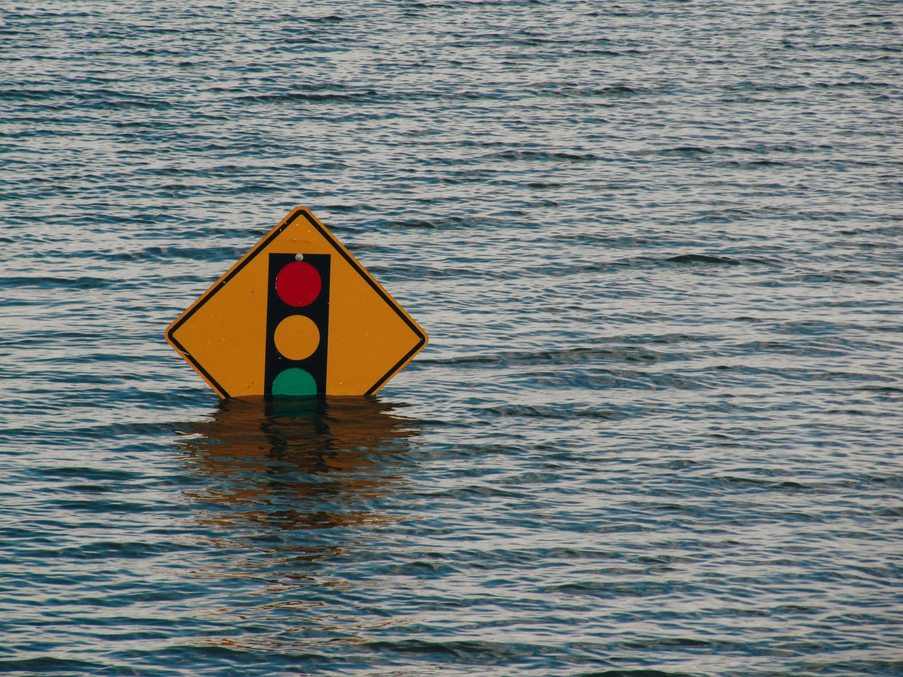 Traffic sign under water